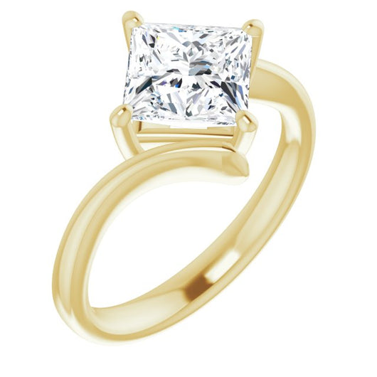 10K Yellow Gold Customizable Princess/Square Cut Solitaire with Thin, Bypass-style Band