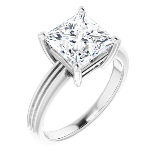 10K White Gold Customizable Princess/Square Cut Solitaire with Double-Grooved Band