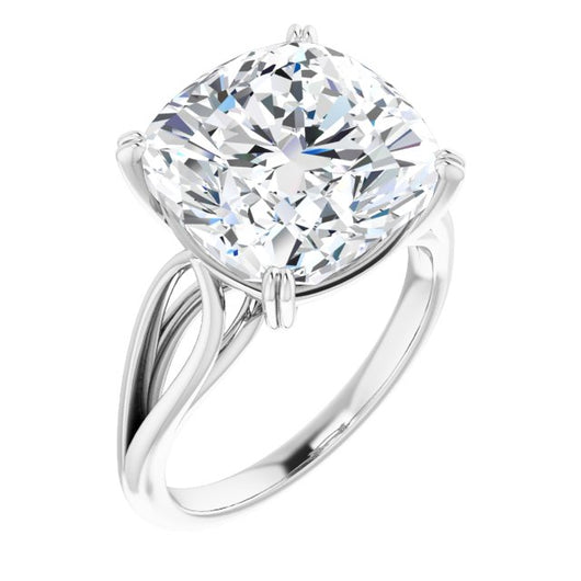 10K White Gold Customizable Cushion Cut Solitaire with Wide-Split Band