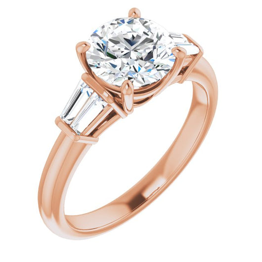 10K Rose Gold Customizable 5-stone Round Cut Style with Quad Tapered Baguettes