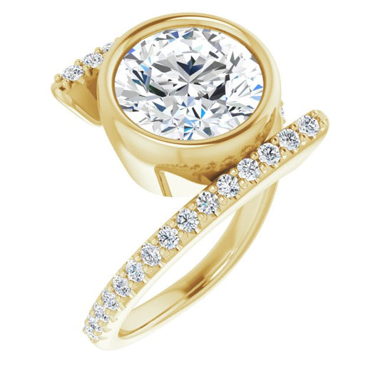 18K Yellow Gold Customizable Bezel-set Round Cut Design with Bypass Pavé Band