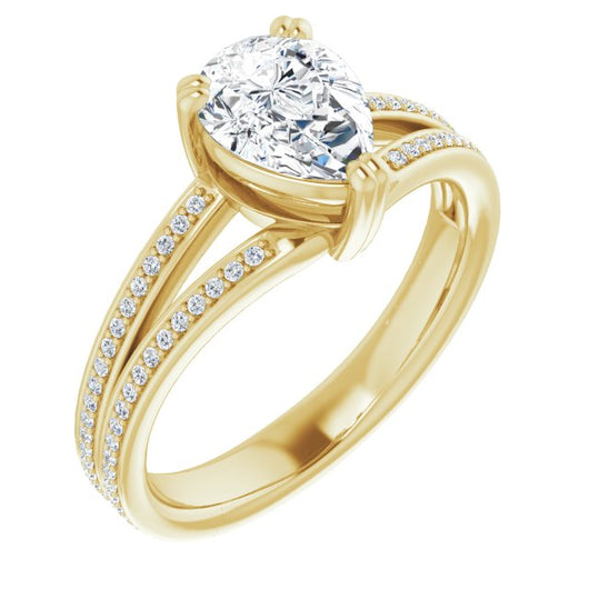 10K Yellow Gold Customizable Pear Cut Center with 100-stone* "Waterfall" Pavé Split Band