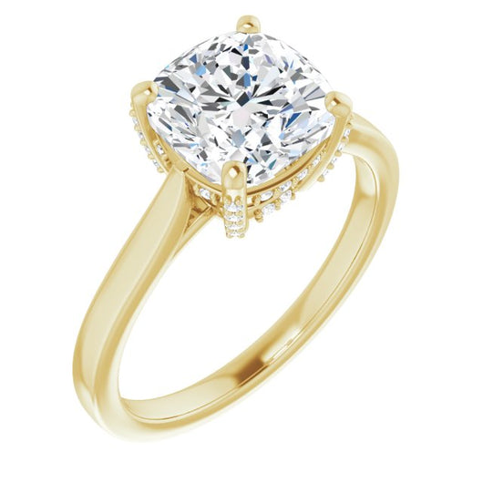 10K Yellow Gold Customizable Cathedral-Raised Cushion Cut Style with Prong Accents Enhancement