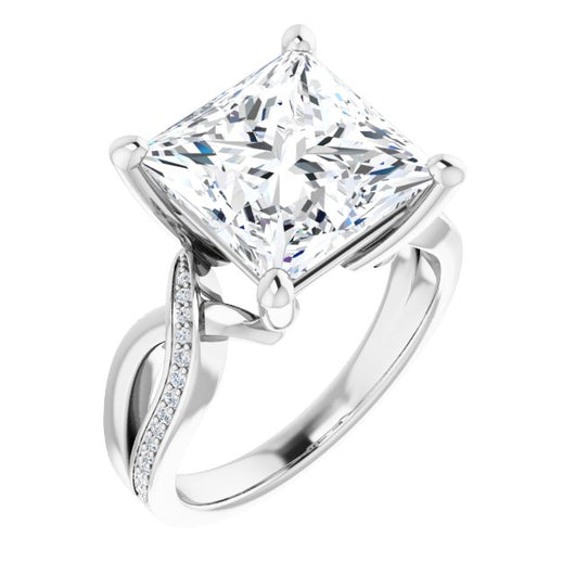 10K White Gold Customizable Princess/Square Cut Center with Curving Split-Band featuring One Shared Prong Leg