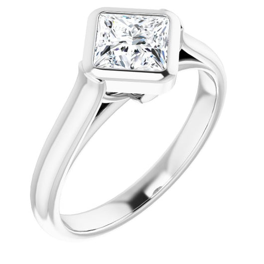 10K White Gold Customizable Cathedral-Bezel Princess/Square Cut 7-stone "Semi-Solitaire" Design