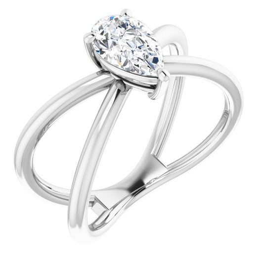 10K White Gold Customizable Pear Cut Solitaire with Semi-Atomic Symbol Band