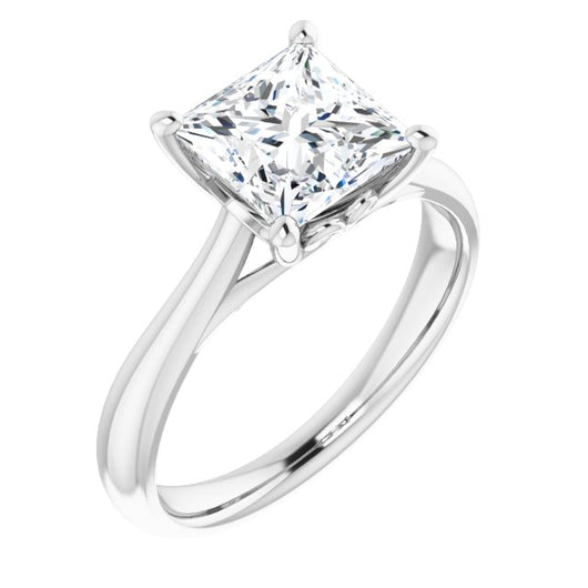 10K White Gold Customizable Princess/Square Cut Solitaire with Decorative Prongs & Tapered Band