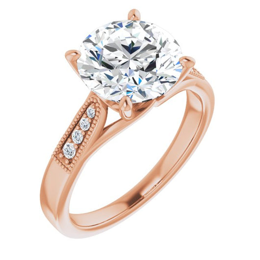 10K Rose Gold Customizable 9-stone Vintage Design with Round Cut Center and Round Band Accents