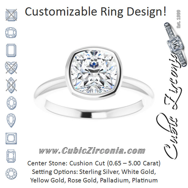 Cubic Zirconia Engagement Ring- The Aeriol (Customizable Bezel-set Cushion Cut Solitaire with Thin Band)