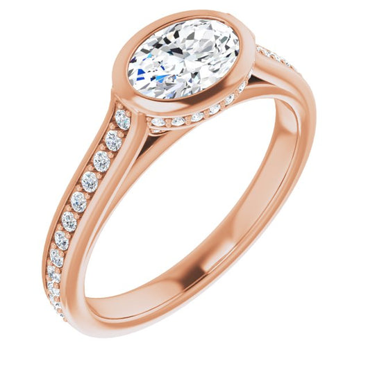 10K Rose Gold Customizable Cathedral-Bezel Oval Cut Design with Under Halo and Shared Prong Band