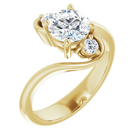 10K Yellow Gold Customizable 3-stone Round Cut Setting featuring Artisan Bypass