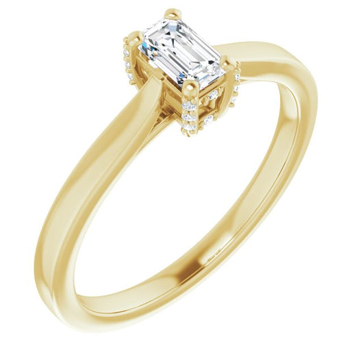 10K Yellow Gold Customizable Cathedral-Raised Emerald/Radiant Cut Style with Prong Accents Enhancement