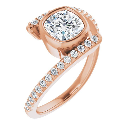 10K Rose Gold Customizable Bezel-set Cushion Cut Design with Bypass Pavé Band