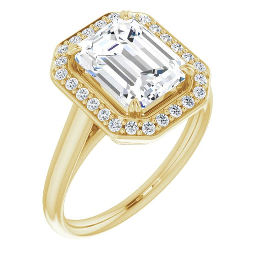 10K Yellow Gold Customizable Emerald/Radiant Cut Design with Loose Halo