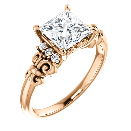 10K Rose Gold Customizable 7-stone Princess/Square Cut Design with Vertical Round-Channel Accents