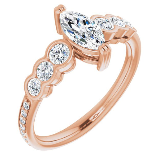 10K Rose Gold Customizable Marquise Cut 7-stone Style Enhanced with Bezel Accents and Shared Prong Band