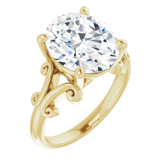 10K Yellow Gold Customizable Oval Cut Solitaire with Band Flourish and Decorative Trellis