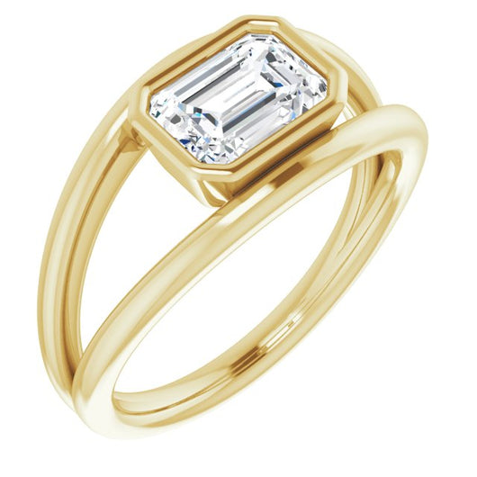 10K Yellow Gold Customizable Bezel-set Emerald/Radiant Cut Style with Wide Tapered Split Band