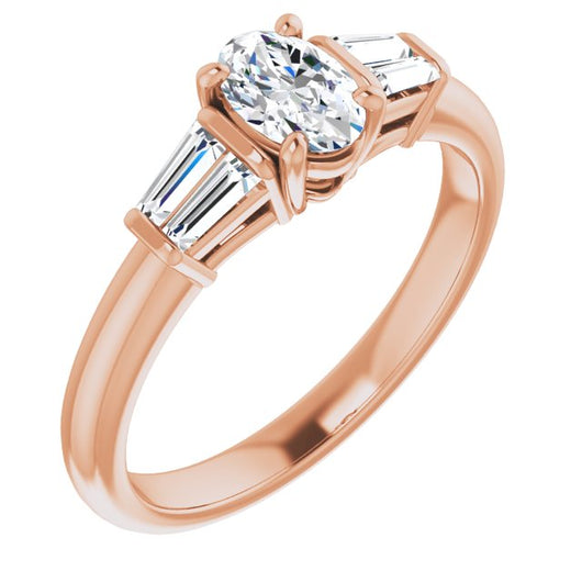 10K Rose Gold Customizable 5-stone Oval Cut Style with Quad Tapered Baguettes