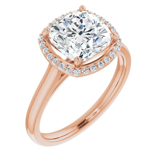 10K Rose Gold Customizable Halo-Styled Cathedral Cushion Cut Design