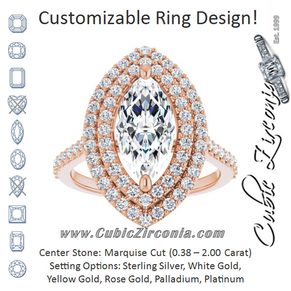 Cubic Zirconia Engagement Ring- The Danielle (Customizable Double-Halo Marquise Cut Design with Accented Split Band)