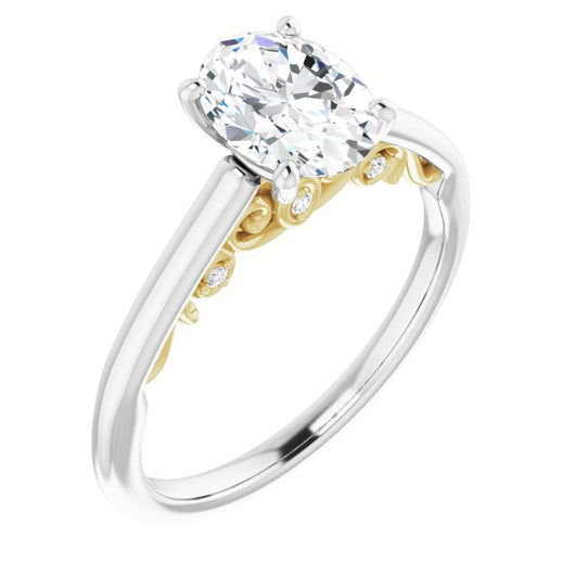 14K White & Yellow Gold Customizable Cathedral-set Oval Cut Style featuring Peekaboo Trellis Hidden Stones