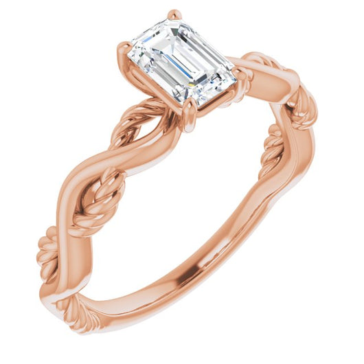 10K Rose Gold Customizable Emerald/Radiant Cut Solitaire with Twisting Split Band