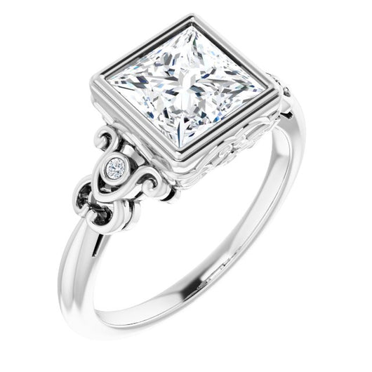 10K White Gold Customizable 5-stone Design with Princess/Square Cut Center and Quad Round-Bezel Accents