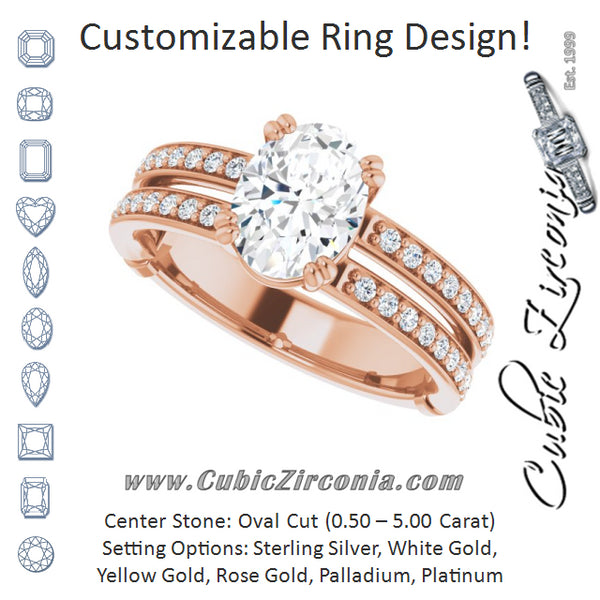 Cubic Zirconia Engagement Ring- The Constance (Customizable Oval Cut Design featuring Split Band with Accents)