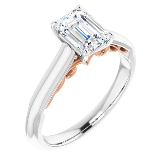 14K White & Rose Gold Customizable Emerald/Radiant Cut Cathedral Solitaire with Two-Tone Option Decorative Trellis 'Down Under'