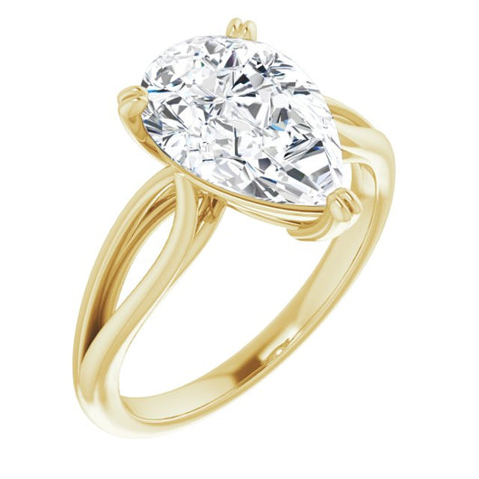 10K Yellow Gold Customizable Pear Cut Solitaire with Wide-Split Band