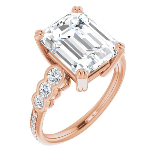 10K Rose Gold Customizable Emerald/Radiant Cut 7-stone Style Enhanced with Bezel Accents and Shared Prong Band