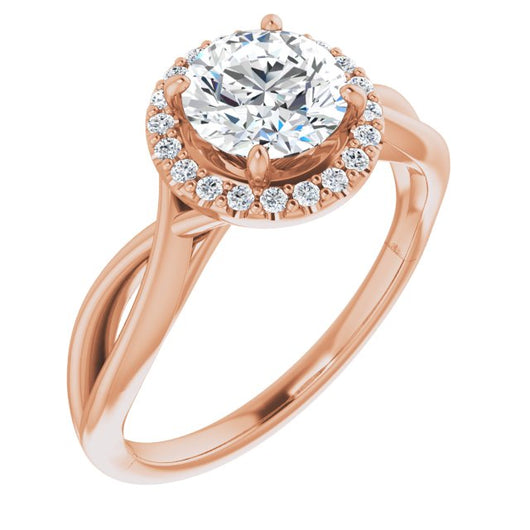 10K Rose Gold Customizable Cathedral-Halo Round Cut Design with Twisting Split Band