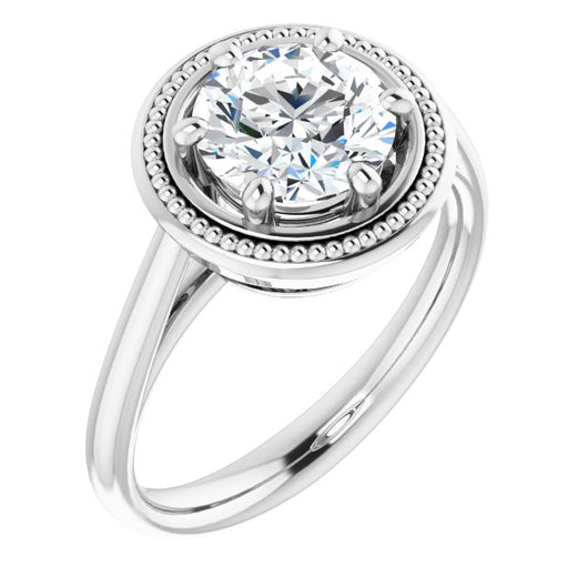 10K White Gold Customizable Round Cut Solitaire with Metallic Drops Halo Lookalike