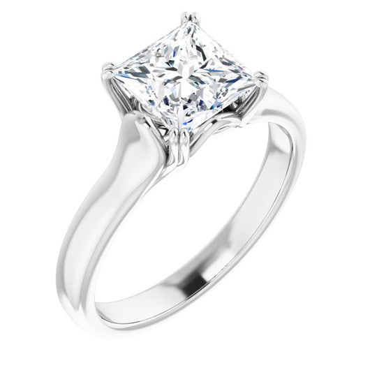 10K White Gold Customizable Princess/Square Cut Solitaire with Under-trellis Design