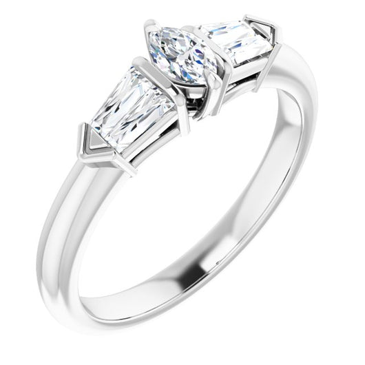 10K White Gold Customizable 5-stone Design with Marquise Cut Center and Quad Baguettes