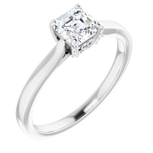 10K White Gold Customizable Cathedral-Raised Asscher Cut Style with Prong Accents Enhancement