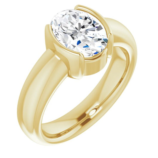 10K Yellow Gold Customizable Bezel-set Oval Cut Solitaire with Thick Band