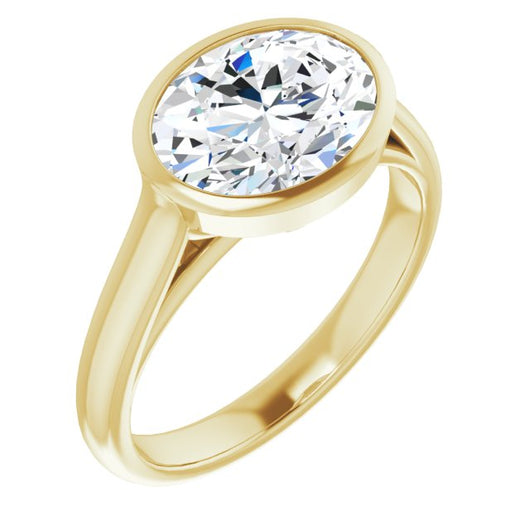 10K Yellow Gold Customizable Cathedral-Bezel Oval Cut 7-stone "Semi-Solitaire" Design