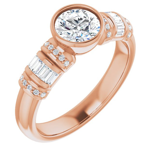 10K Rose Gold Customizable Bezel-set Round Cut Setting with Wide Sleeve-Accented Band