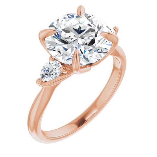 10K Rose Gold Customizable 3-stone Design with Round Cut Center and Dual Large Pear Side Stones