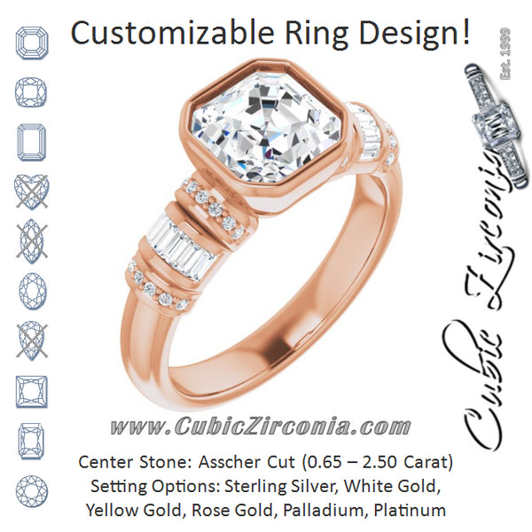 Cubic Zirconia Engagement Ring- The Coralie (Customizable Bezel-set Asscher Cut Setting with Wide Sleeve-Accented Band)